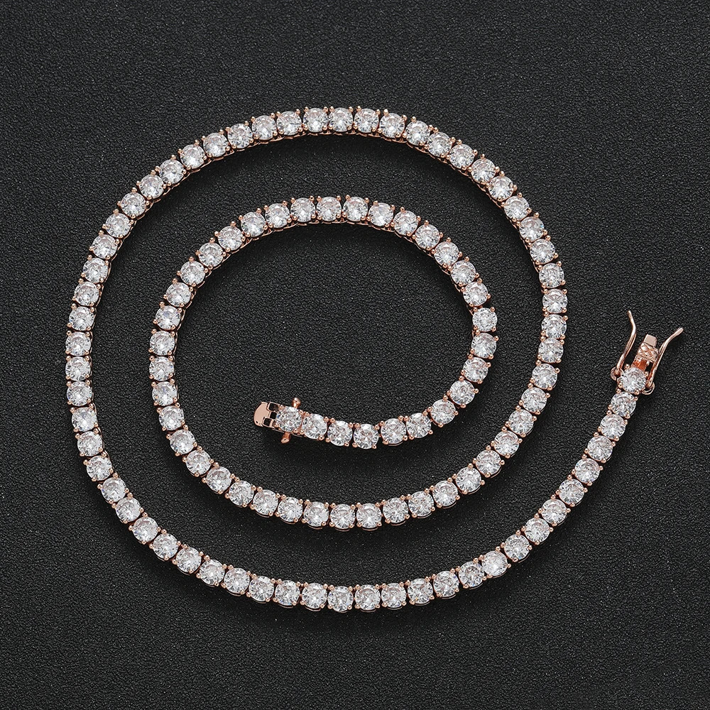 Unisex Rose Gold Color Tennis Chain Necklace Fashion Accessory BC241 250722