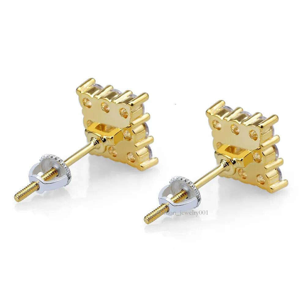 Gold Plated Hip Hop Cubic Zirconia Square Stud Earrings for Men Women Iced Out Dia Earring Studs Ear Piercing Punk Rock Rapper Jewelry Wholesale