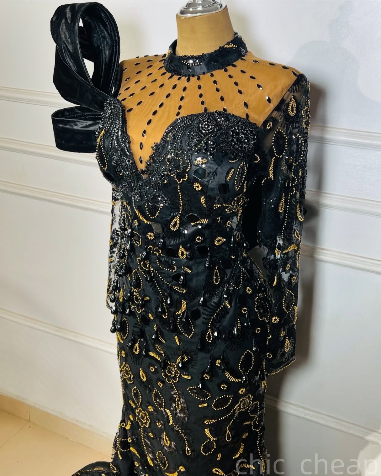 Black Mermaid Prom Dresses 2025 Crystals Beaded Full Sleeves Evening Formal Party Second Birthday Engagement Gowns Plus Size Dress For Special Occasio