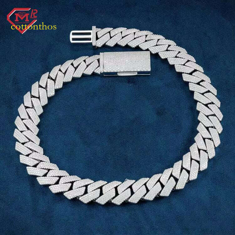 Hip Hop 4 Row 20mm Thick Necklace Sier Vvs Iced Moissanite Cuban Chain