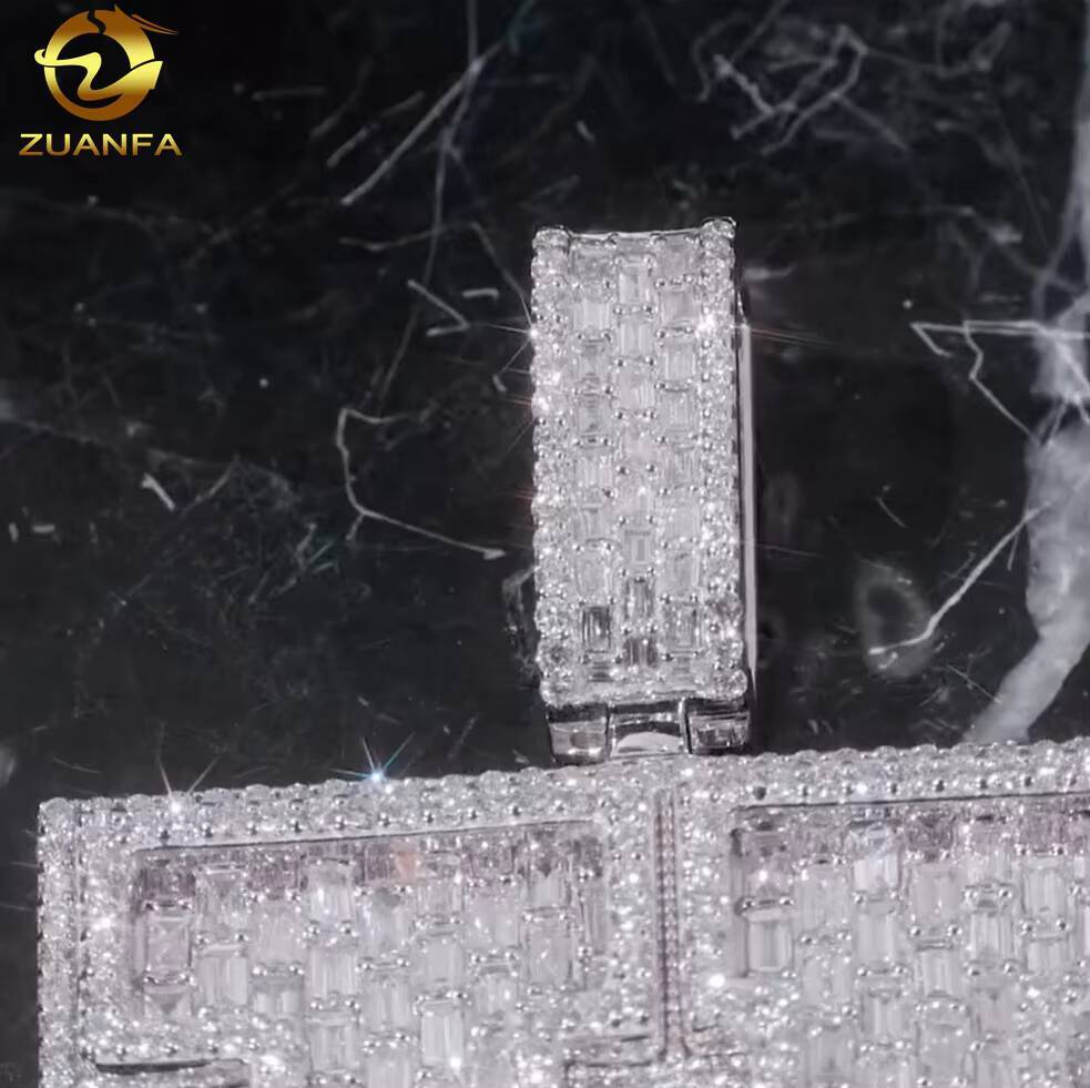 Hip Hop Style Custom High-end 925 Silver Iced Out Mens Baguette Diamond VVS Moissanite Letter Pendant