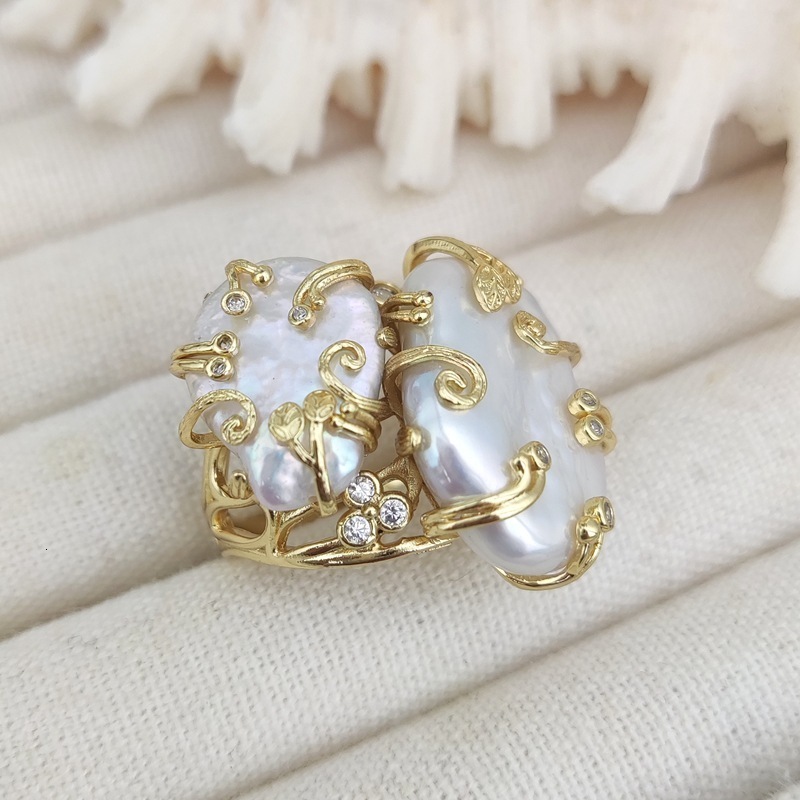 Natural Freshwater Pearl Baroque Ring Pearl Index Finger Ring Irregular Pearl Ring250603