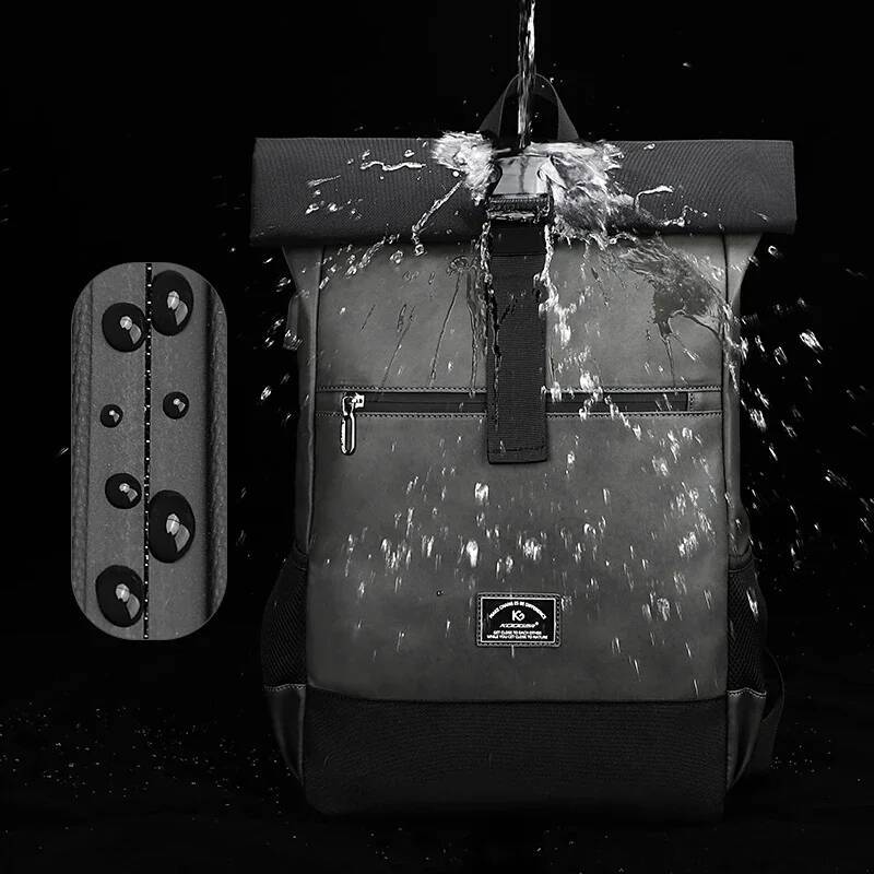 Business Waterproof Travel Bag Large Capacity Backpacks 15.6 inch Laptop Bags Lightweight PU Leather Men Roll Top Rucksack high-quality