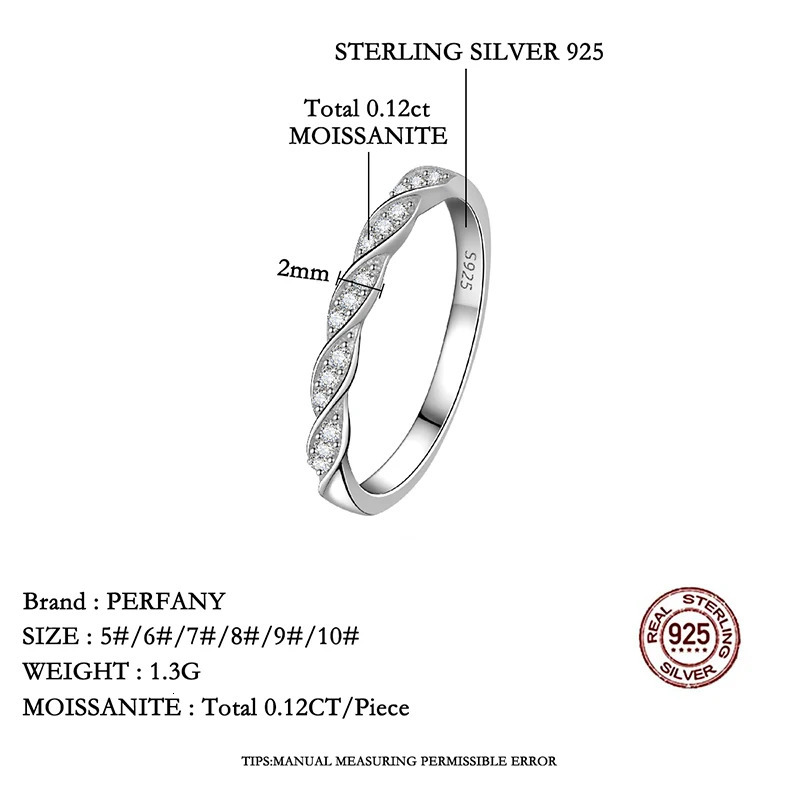 PERFANY All Ring for Women S925 Pure Silver Ripple n Laboratory Diamond Elegant Wedding Jewelry 250723