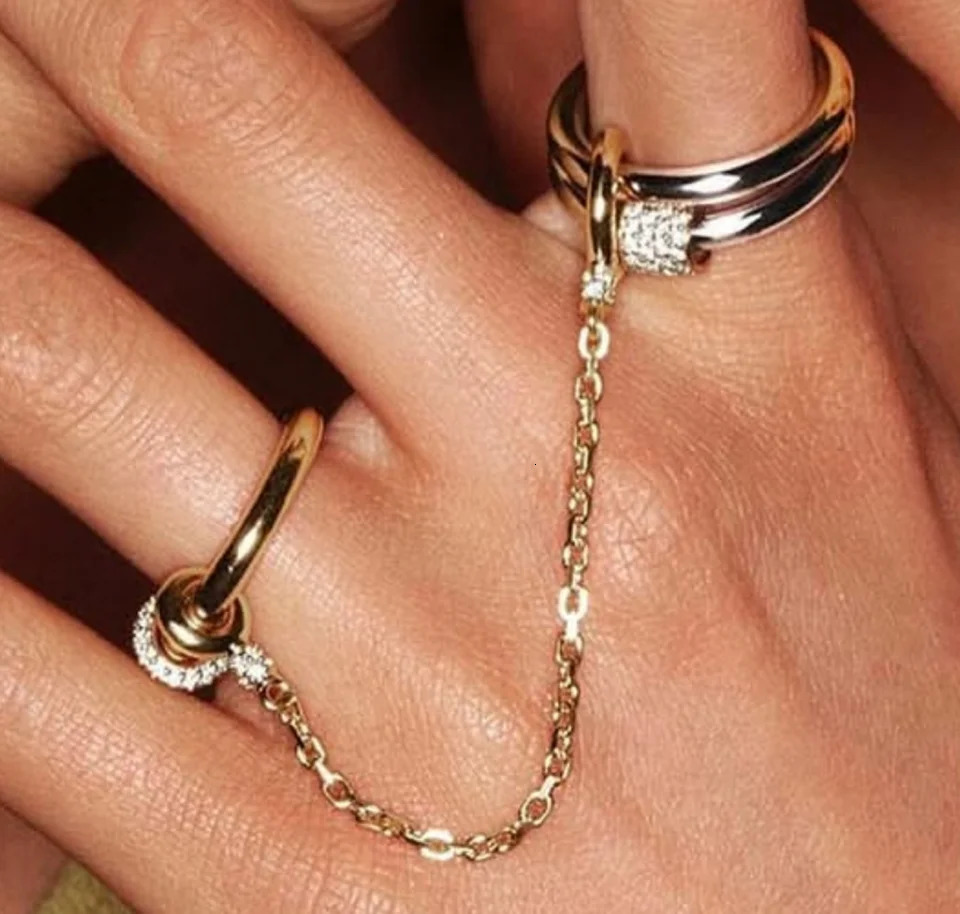 Fashion Tassel Chain Multi Layer Finger Ring Bling CZ For Women Bar Party Trend Jewelry 250723