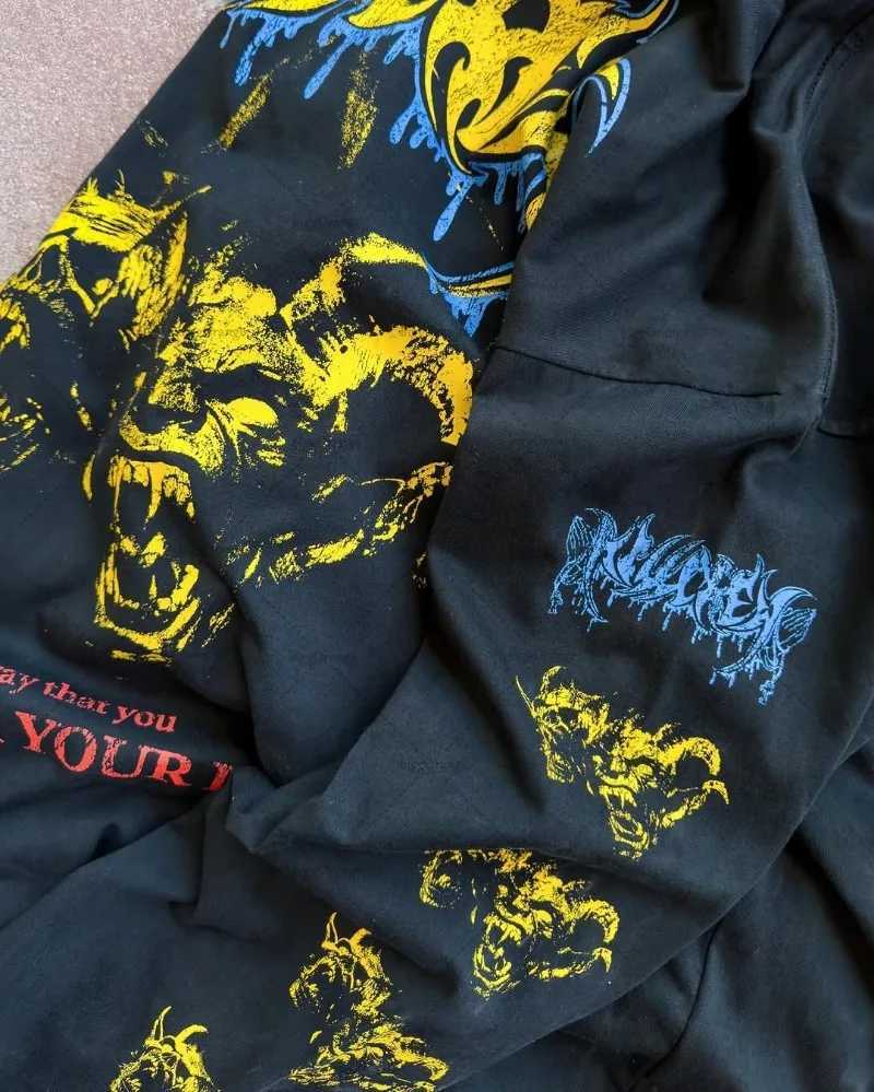 2025 Street Fashion Retro Hoodie Y2k Harajuku Devil Pattern Top European and American Gothic Punk Extra Large Mens Sportswear W250408