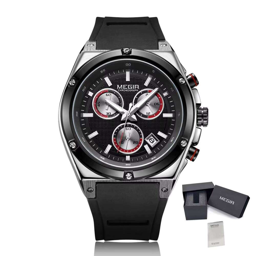 MEGIR Men's Sports Chronograph Watch - Silicone Strap, Waterproof, Luminous, 45mm - 2025 Spring Collection Watch