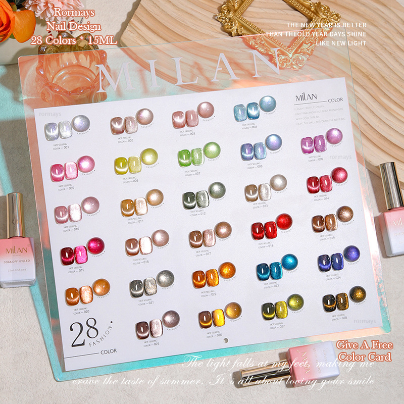 Rormays Cat's Eye gel Polished 28PCS Mixed Clearcoat Shiny Semi Permanent Star Cat's Eye Rainbow Color UVLED Primer Finish Nail Glue Salon W