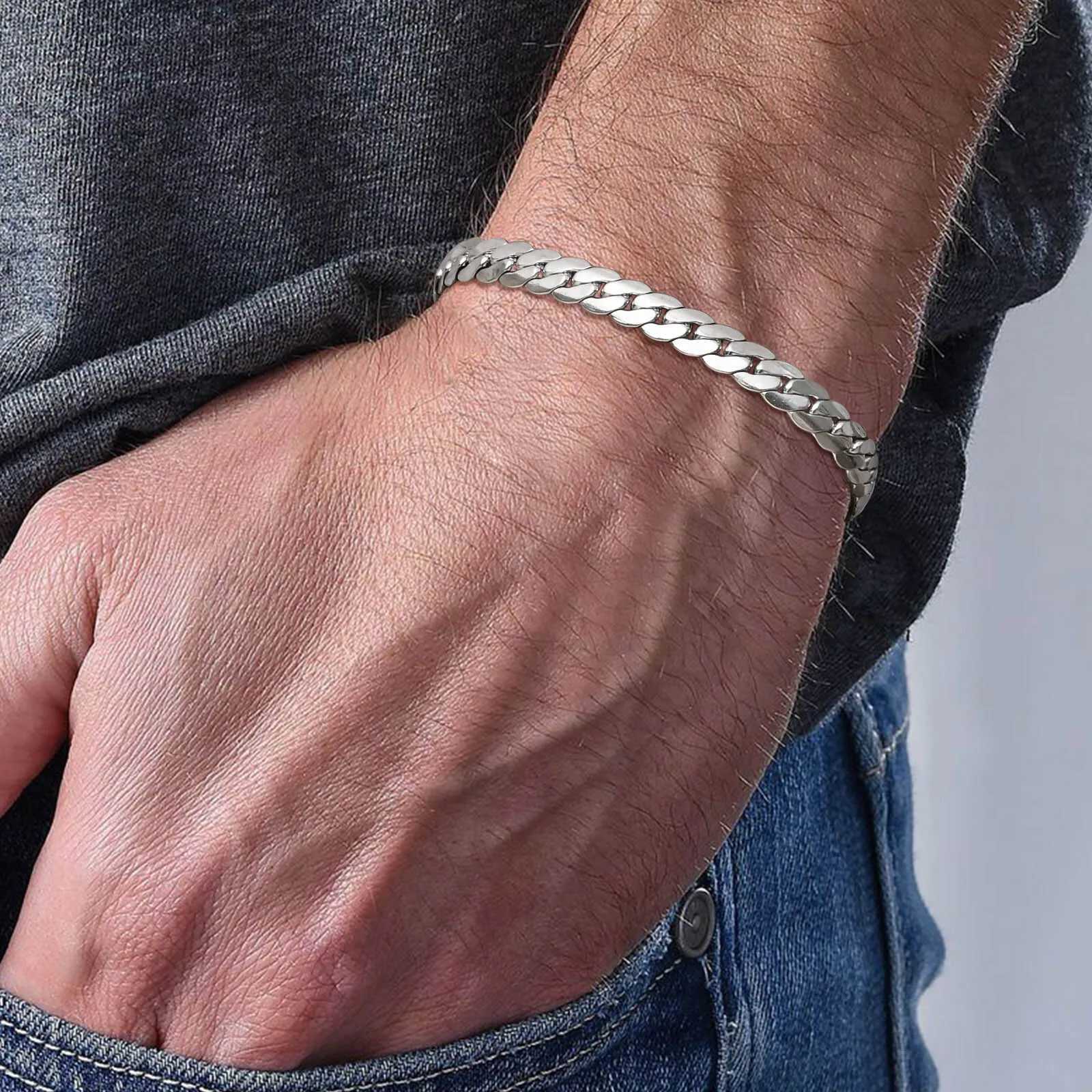 Flat Cuban Chain Bracelets for Men Boys Stainless Steel Adjustable Chain Links Wristband Stylish Men Accessories Jewelry Gifts W250728