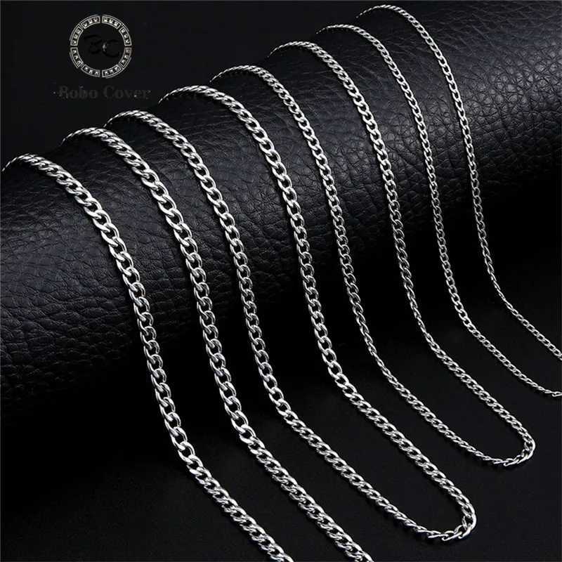 2-7mm Punk Size Mens Curb Cuban Link Chain Stainless Steel Necklace Women Silver Color Male Jewelry Gifts for Hip-Hop Boys XJ250708