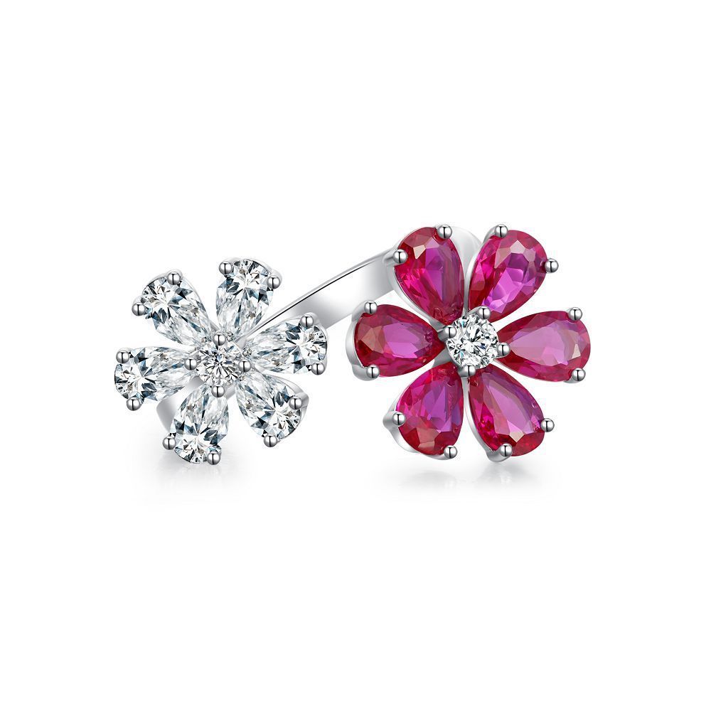 Jewelry S925 Sterling Silver Ring for Women Fashion White Zirconia Inlaid Flower Creative Trendy 250728
