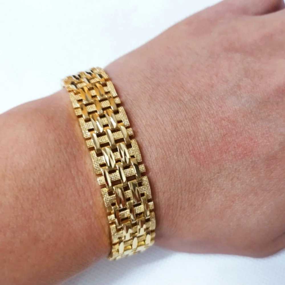 14mm Chunky Yellow Gold Color Classic Frosted Link Chain Bracelets for Women and Men Fashion Hand Chain Bracelet Wholesale W250728