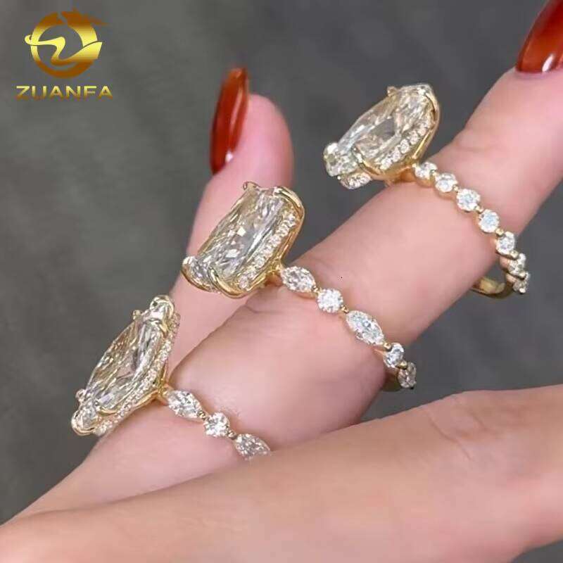 Jewelry Manufacturer Direct Custom Design Fancy Cut Moissanite 10K 14K Solid Gold Lab Dia Ring