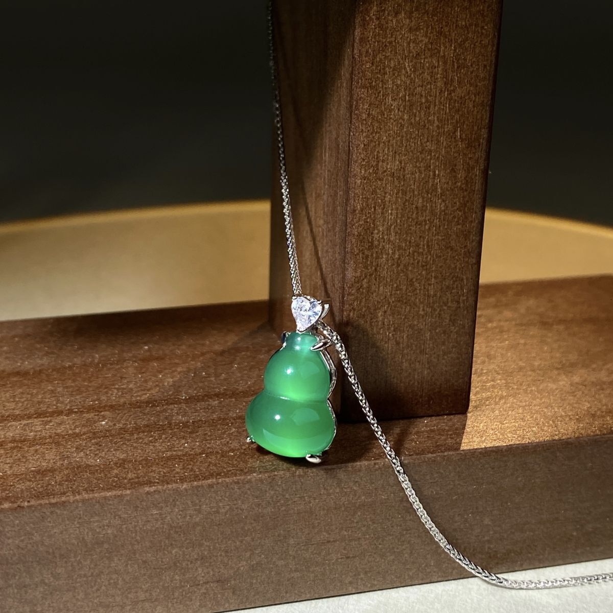 S Pure Sier Necklace Natural Green Chalcedony Agate Gourd Pendant Clavicle Chain New Chinese Style Women's Model Jewelry for Women