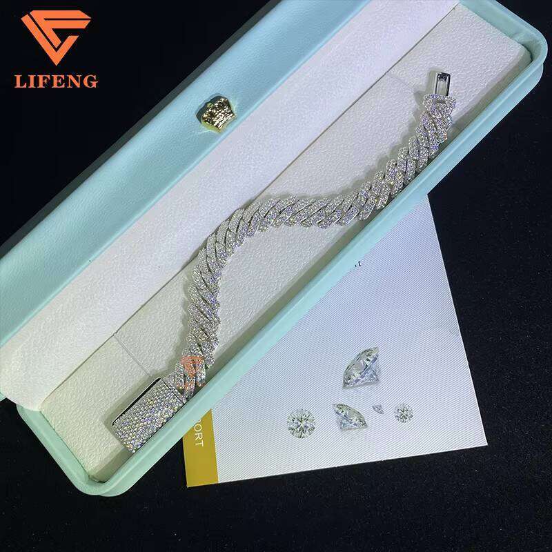 High Quality Moissanite HipHop Jewelry 10mm 2Rows Link Chain Sier Iced Out Cuban Bracelet Necklace With GRA