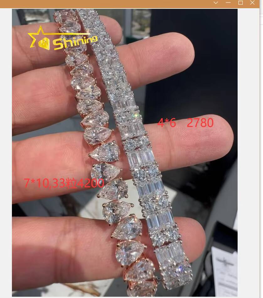 Fashion Jewelry Pear Shape High Quality D Color VVS Diamond Hip Hop 925 Silver Moissanite Bracelet
