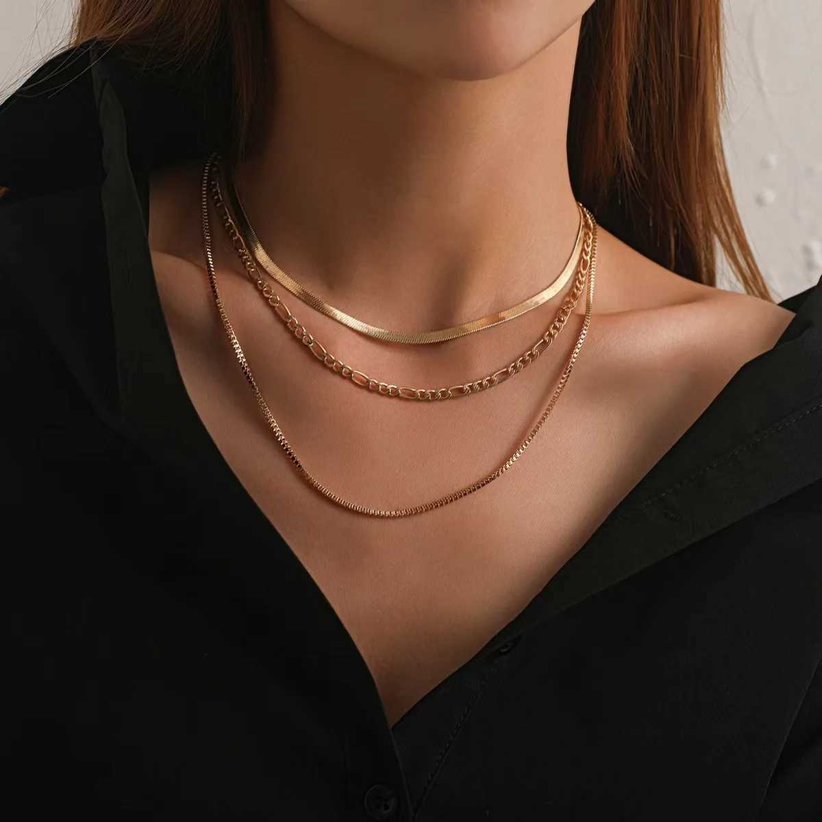 Stainless Steel Chain Layered Necklace Separated Set for Women Statement Golden Metallic Waterproof Collar Necklace Jewelry XJ250708