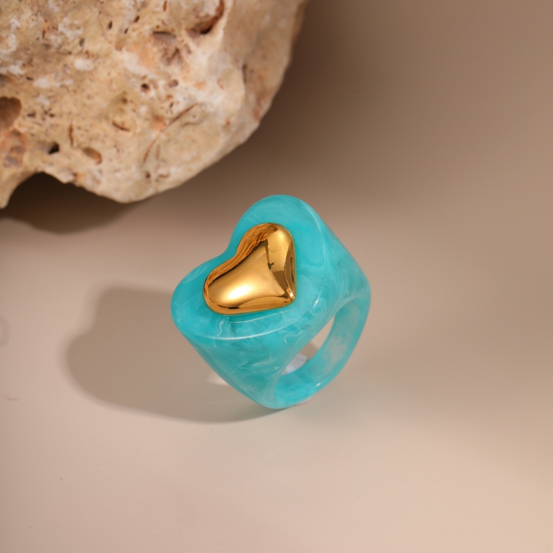 Y2K Designer Rings for Women 316L Stainless Steel Colorful Resin Finger Ring Personalized Heart Plain Ring Index Finger Rings Natural Pink Quartz