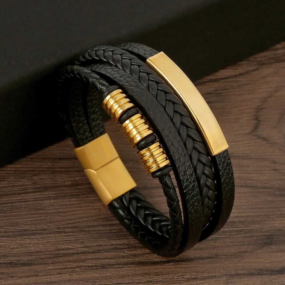 Hot Leather Bracelet For Men High Quality Multilayer Braided Rope Magnet Buckle Beaded Leather Bracelet Mens Fashion Jewelry Gift W250728