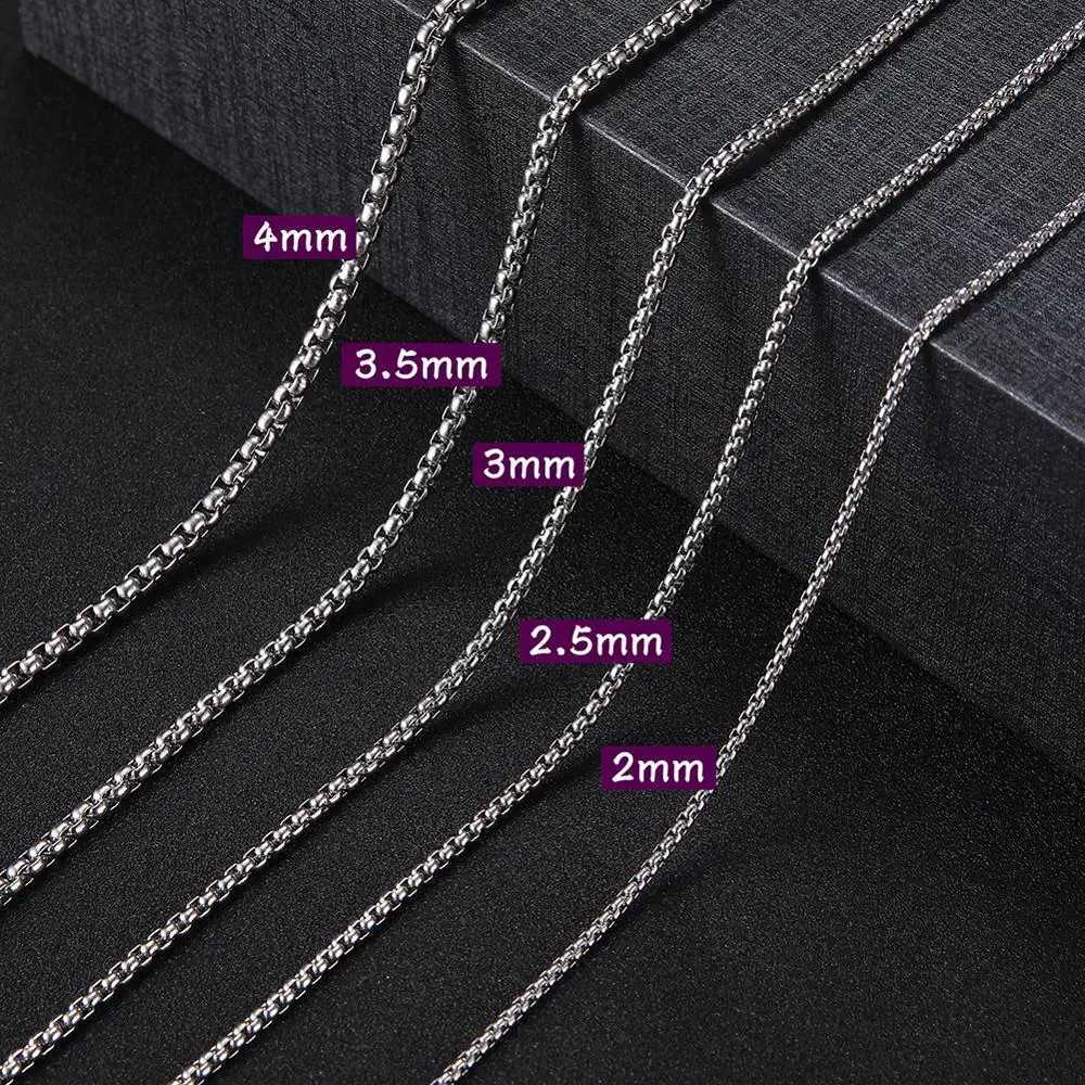 60cm Long Box Chain Necklace Stainless Steel Statement 2-4mm Thick Chains Jewelry Gift for Men Women Wholesale XJ250708