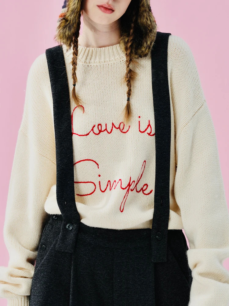 IMOKOKONI original n round neck pullover with red letter print warm sweater for women 244946 250728