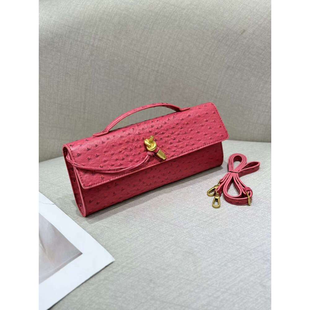Ostrich Pattern Latch Lock Niche Horizontal High-End Baguette Shoulder Women's Underarm Clutch Bag