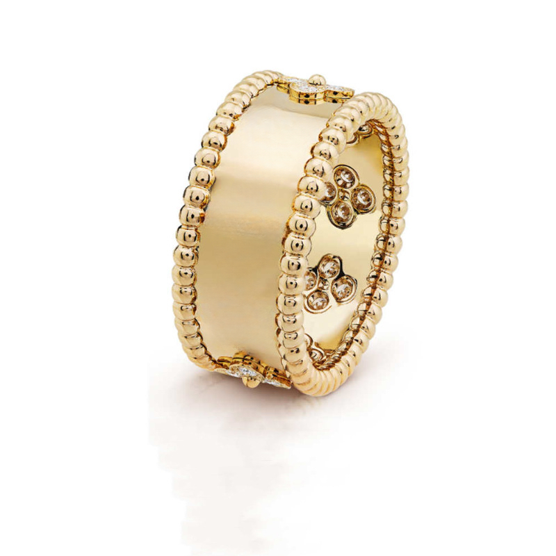 Top grade classic clover designer band ring for women girls charm elegant 18k gold silver rings with shine crystal bling diamond engagement ring jewelry gift