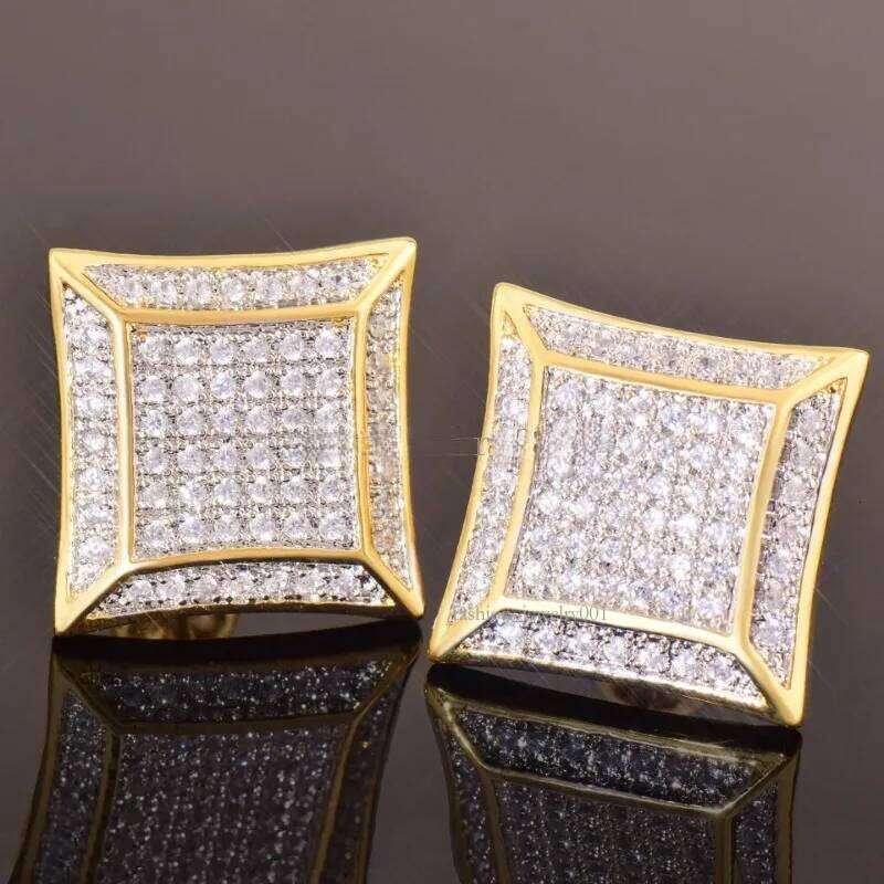 Stud Cubic Zirconia Bling Iced Out Sqaure Earrings Gold Copper For Men Hip Hop Jewelry Women Rapper Ear Ring