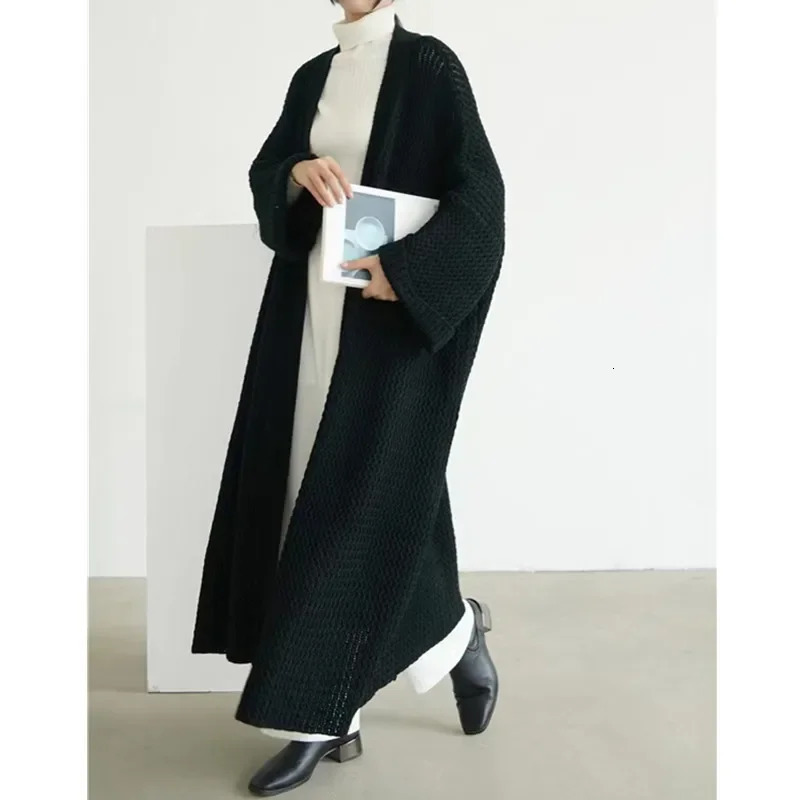 Thicken Loose Long Cardigan Sweater Coat Sleeve Warm Knit Outerwear VNeck Casual Office Jacket For Women Fall Winter 250728