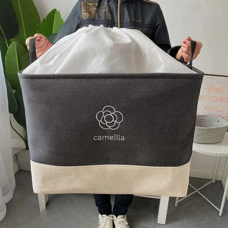 Luxury Camellia Design Storage Basket Laundry Bag Foldable Canvas Organizer for Clothes/Blankets Durable Multi-Purpose Home Storage Box 250728
