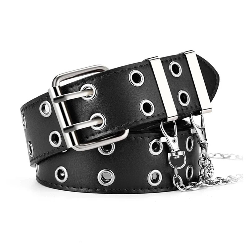 Womens Belt Large size Double Hole Men Punk Hip Hop Rock Style Subculture Y2K Punch Free for and Women 250716