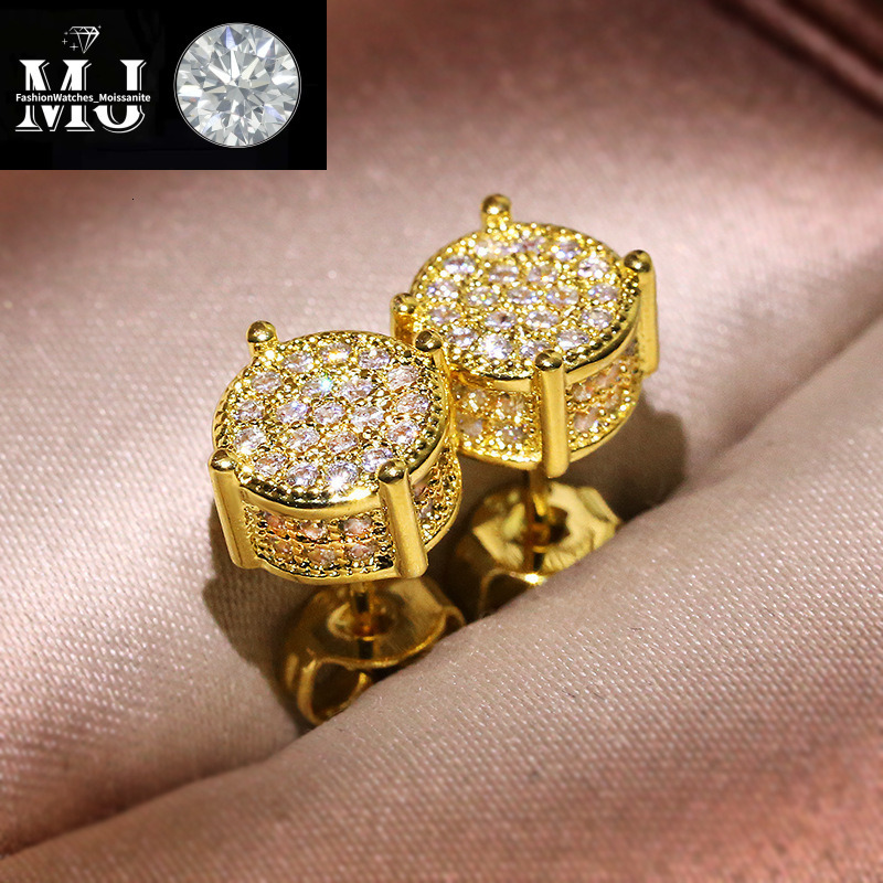 Mens Hip Hop 14 Moissanite Dia Earrings Designer sterg sier Jewelry Ear Stud Womens Fashion Gold Round Zircon Earring For Men Women HIPHOP