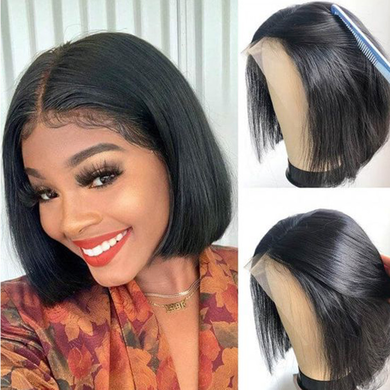 Hot Sale Short BOB Wig T Part Side Part Bob Synthetic Wigs Lace Frontal Cuticle Aligned Pre Plucked Human Hair for Black Women