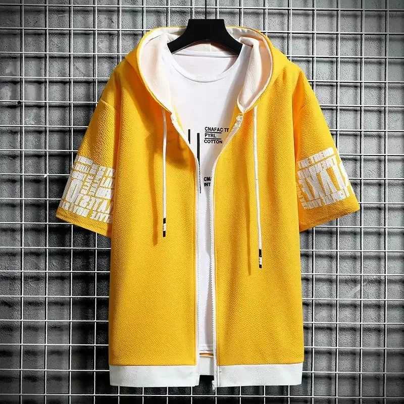 Fashion mens hoodie summer mens clothing T-shirt zipper cover cartoon casual T-shirt printed hoodie top short sleeved mens clothing W250408
