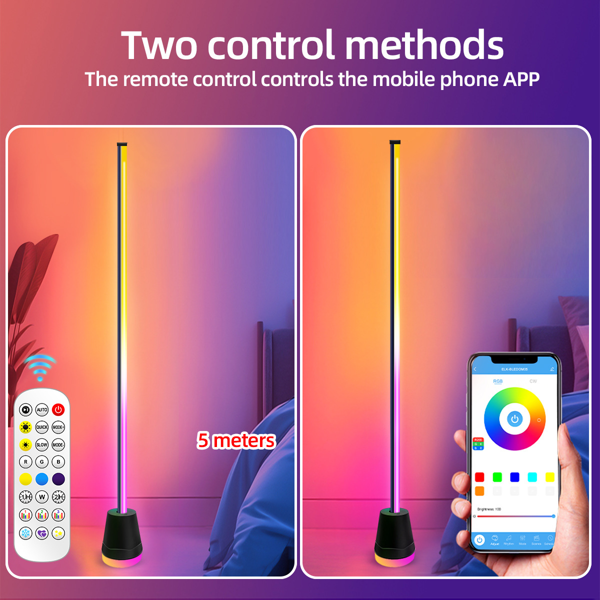 Smart Multicolor LED Standing Light Remotely Controlled by App/BT for Flexible Lighting Solutions---HCP023