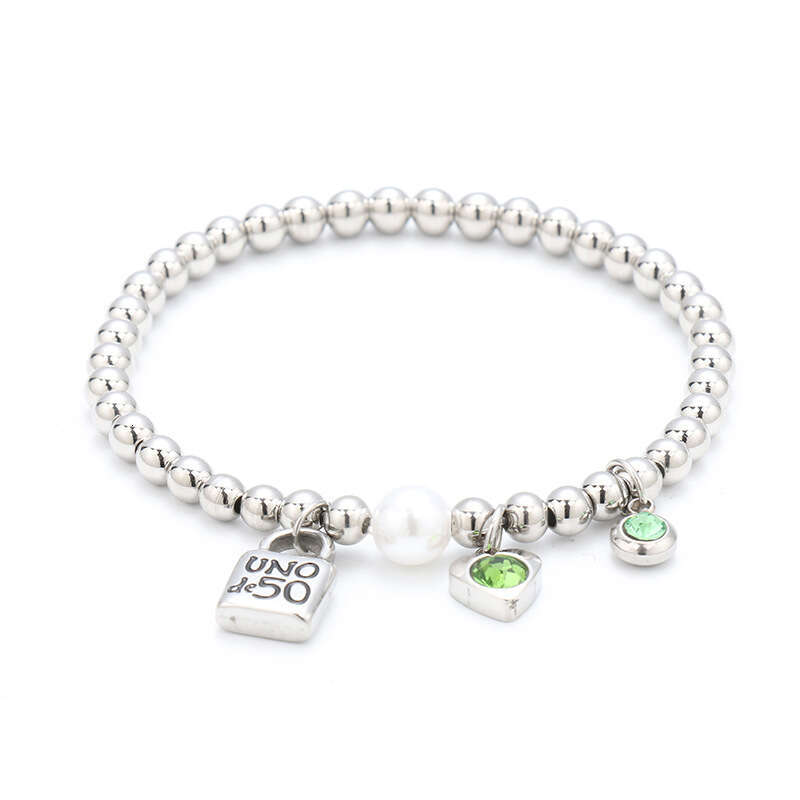 5mm Bead Stainless Steel Jewelry Lock Head Oiling Engraving Heart Rhinestone Women's Bracelet Three Colors Available ddmypluto