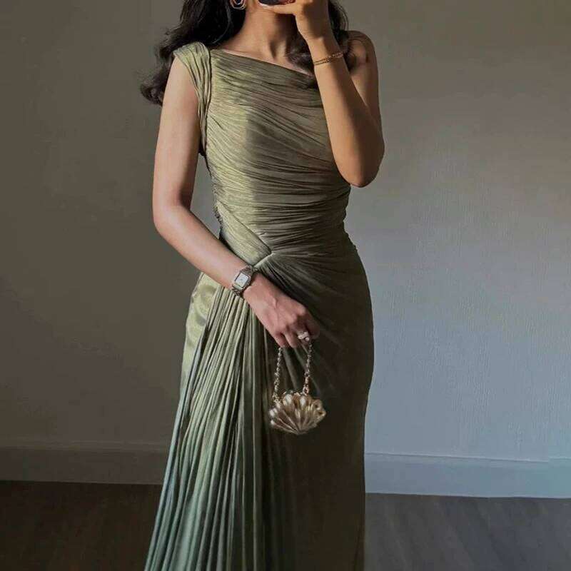 Designer Clothing 2025 Elegant For Women Off Shoulder Sleeveless Chic Casual Dresses Spring Summer 2025 New Female Fashion High Waist Solid Dress