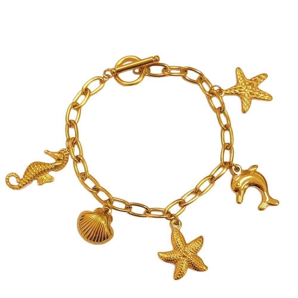 Ocean Series Pearl Starfish Turtle Pendant Stainless Steel Long Necklace Non-Fading Collarbone Chain for Women ddmythur