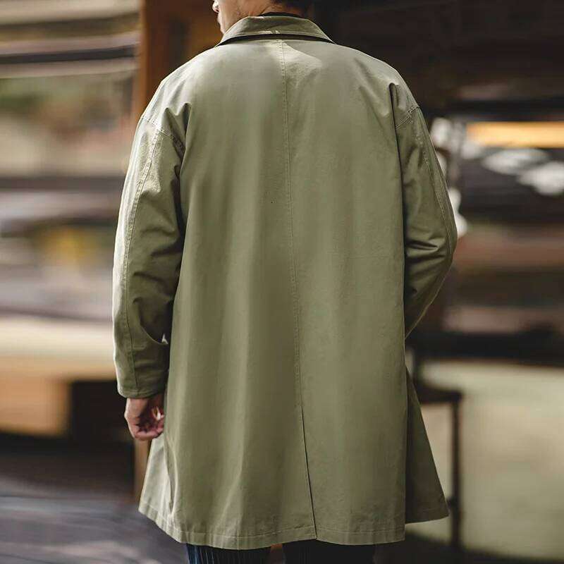 Maden Casual Balaan Trench Coat Men's Ameki Loose Green Windbreaker Heavyweight Twill Long Jackets Vintage Overcoats