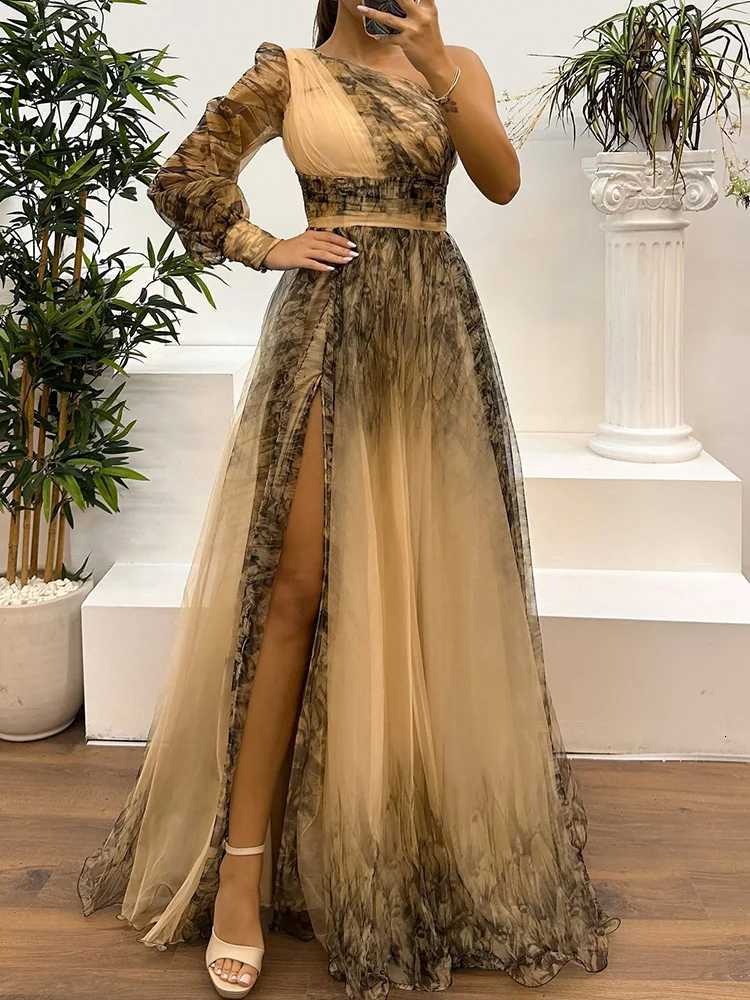 One Off Shoulder Fashion Simple Maxi Dress Women Spring Autumn Skew Collar Chic Party Dress Long Sleeve Patchwork Ladies Dress Z250728