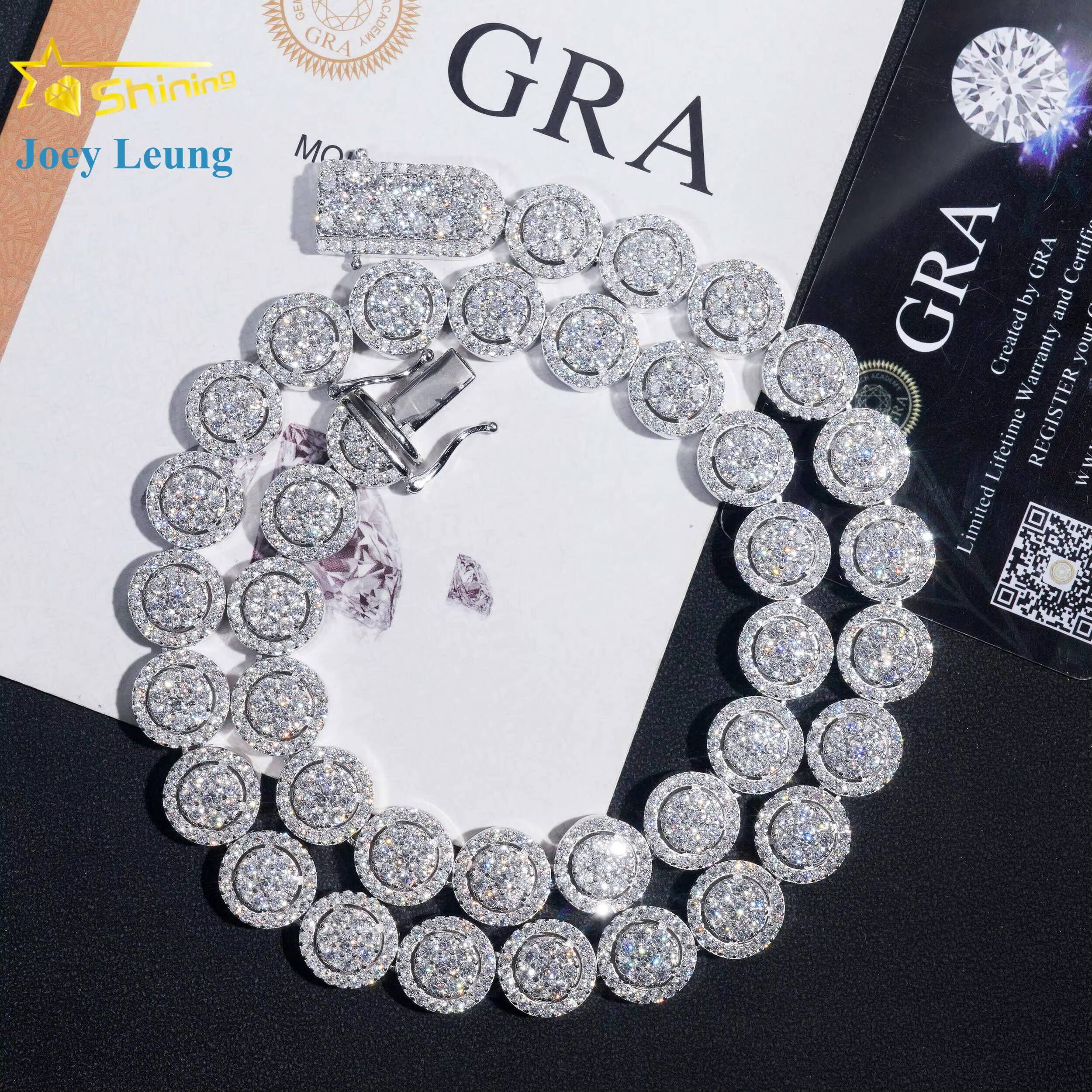 Rapper Hip Hop Jewelry 925 Silver Gold Plated 13MM Iced Out VVS D Color Moissanie Cuban Link Chain Cluster Tennis Chain