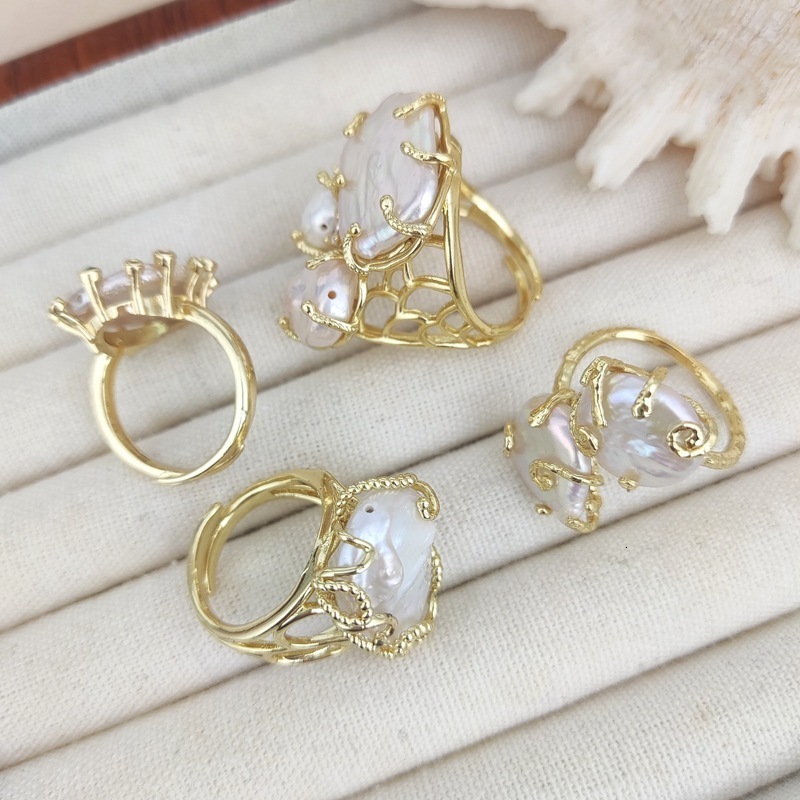 Natural Freshwater Pearl Baroque Ring Pearl Index Finger Ring Irregular Pearl Ring250603