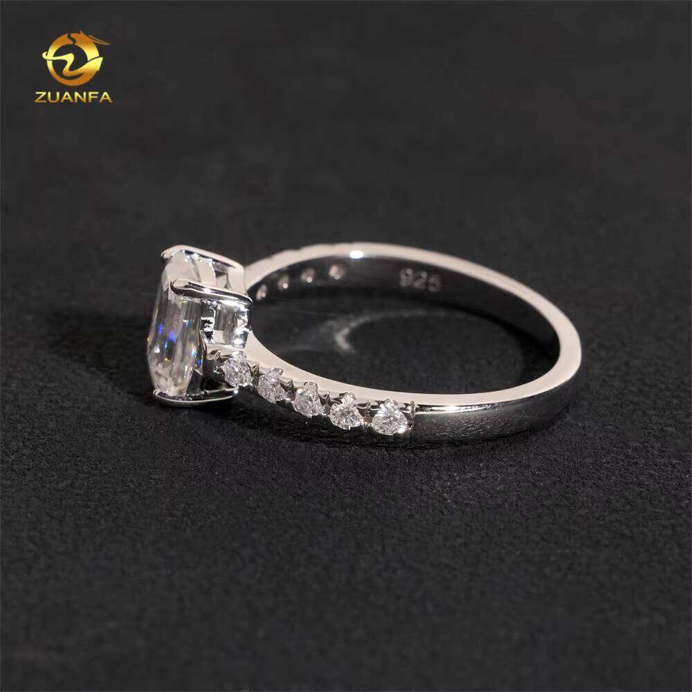 Pass Tester Real Engagement Moissanite Ring Emerald Valentine's Day Gift Fancy Cut