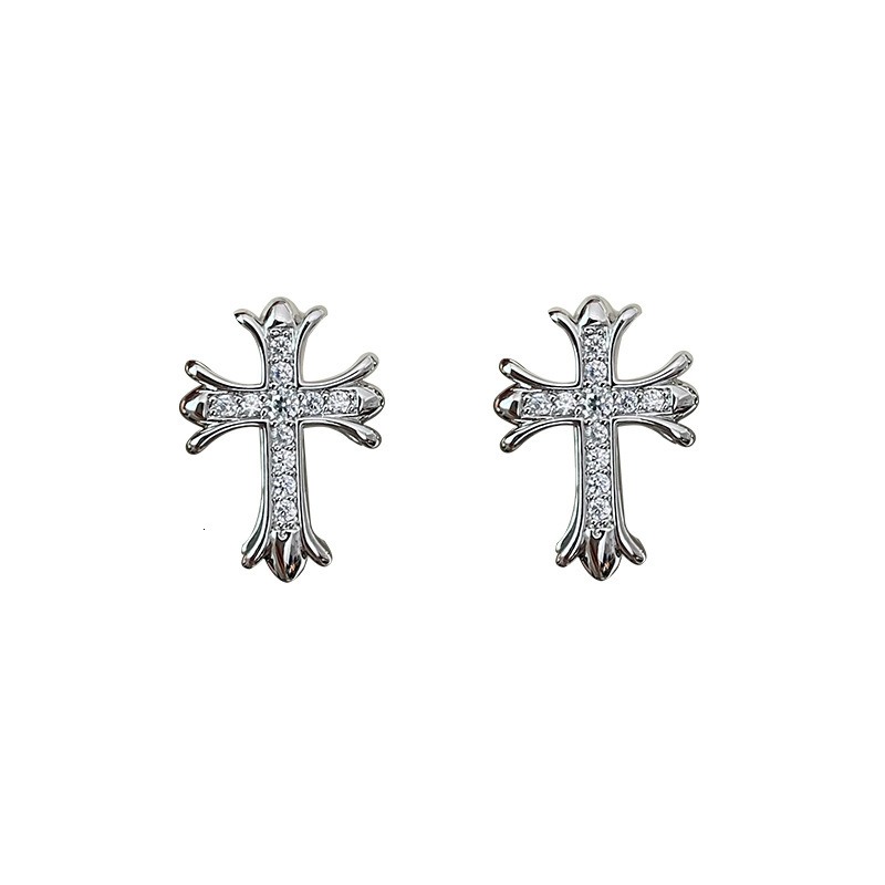 Light Minimalist Exquisite Sparkling Dia Cross Ins Style Small High-end Versatile Women's Niche Earrings