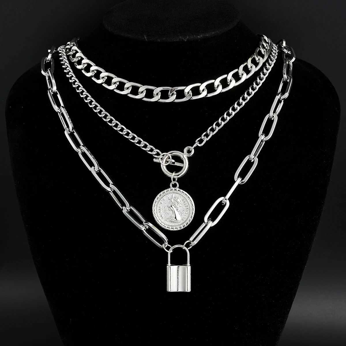 MultiLayer Coin Pendant Necklace Set for Women and Men Silver Tone Stackable Chain Necklaces Party and Everyday Fashion Z250910