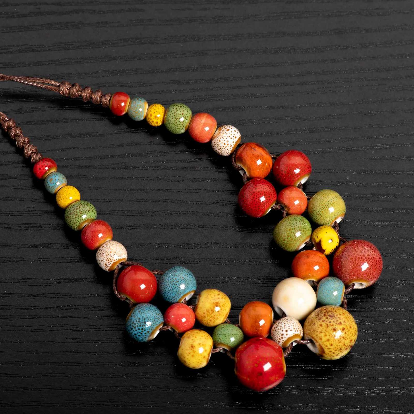 Boho Statement Necklace Multilayer Ceramic Beaded Necklace Adjustable Vintage Jewelry for Women Z250910