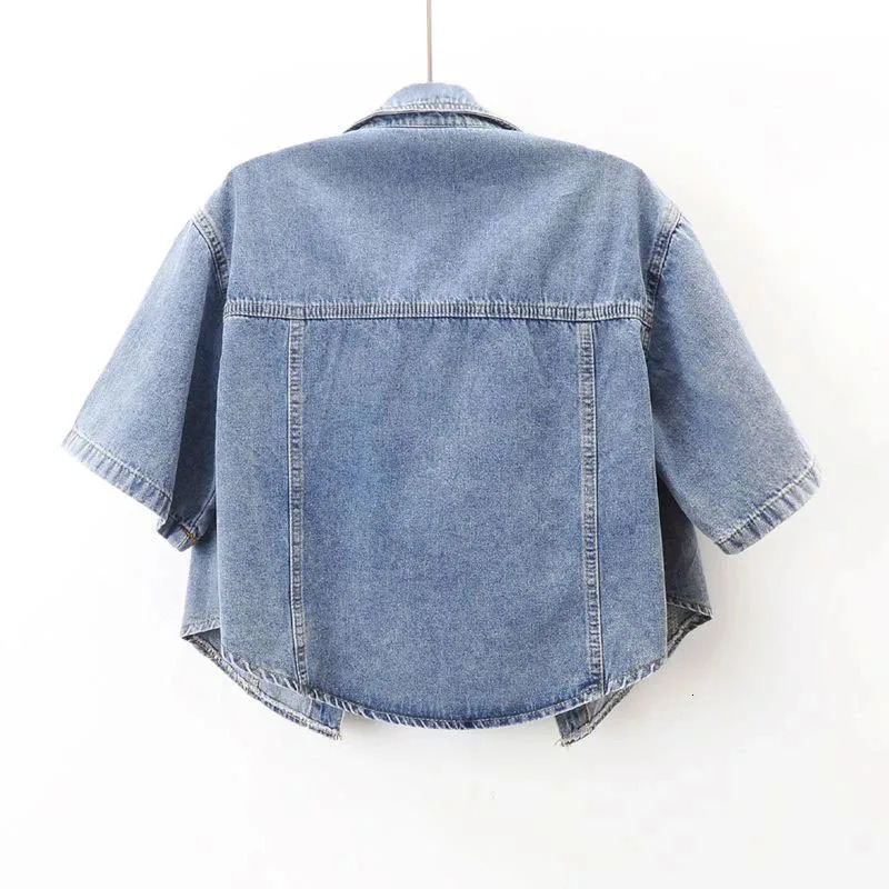 Vintage Cropped Denim Jacket Women Summer Loose Single Breasted Turn Down Collar Short Sleeve Tops Harajuku Casual Jean Jacket 250728