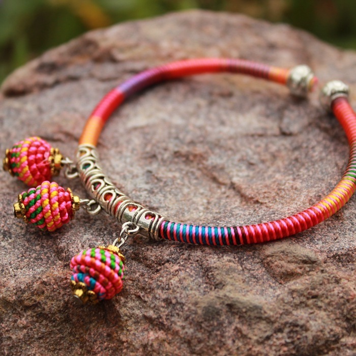 Yunnan Ethnic Style Jewelry Handmade Colorful Thread Woven Adjustable Bracelet with Ball and Chili Matching 250726