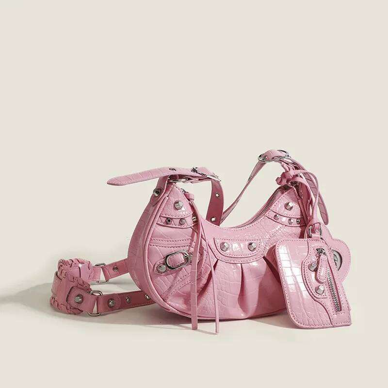 Trendy New Cropped Studded Fringed Versatile Motorcycle Crossbody Bag For Women Fashionable Pleated Design Single Shoulder Sling