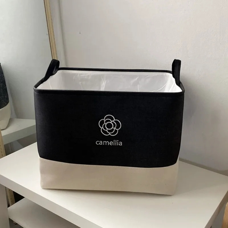 Luxury Camellia Design Storage Basket Laundry Bag Foldable Canvas Organizer for Clothes/Blankets Durable Multi-Purpose Home Storage Box 250728